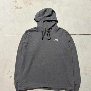Nike Sportswear Pullover Grey Hoodie Hooded Sweat Embroidered Logo Sz Medium